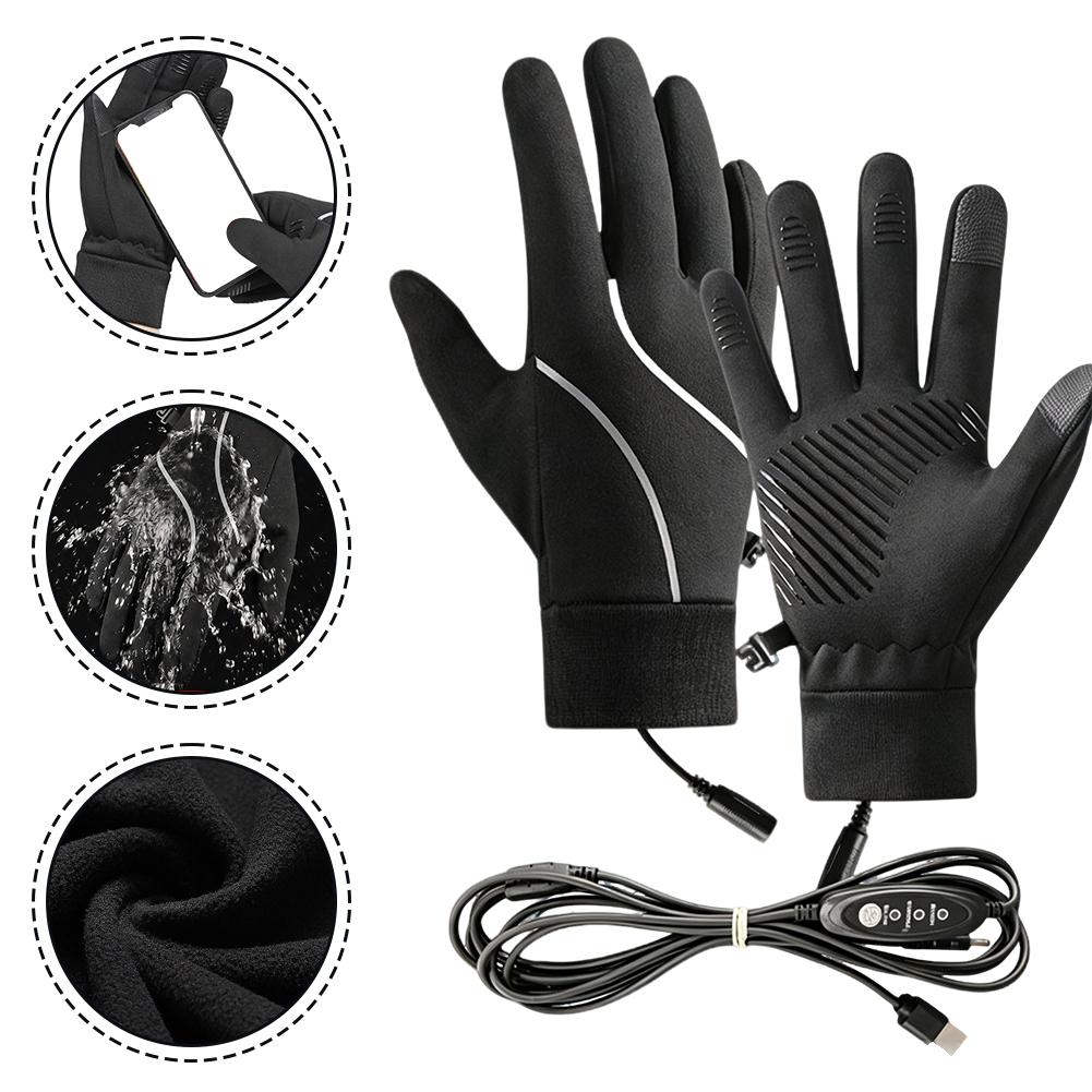 Heat Resistant Glove - ถุงมือทำความร้อนแบบชาร์จไฟได้ บุขนแกะให้ความอบอุ่นสำหรับฤดูหนาว รองรับการใช้งานหน้าจอสัมผัส กันลม ทนความเย็น เหมาะสำหรับปั่นจักรยาน