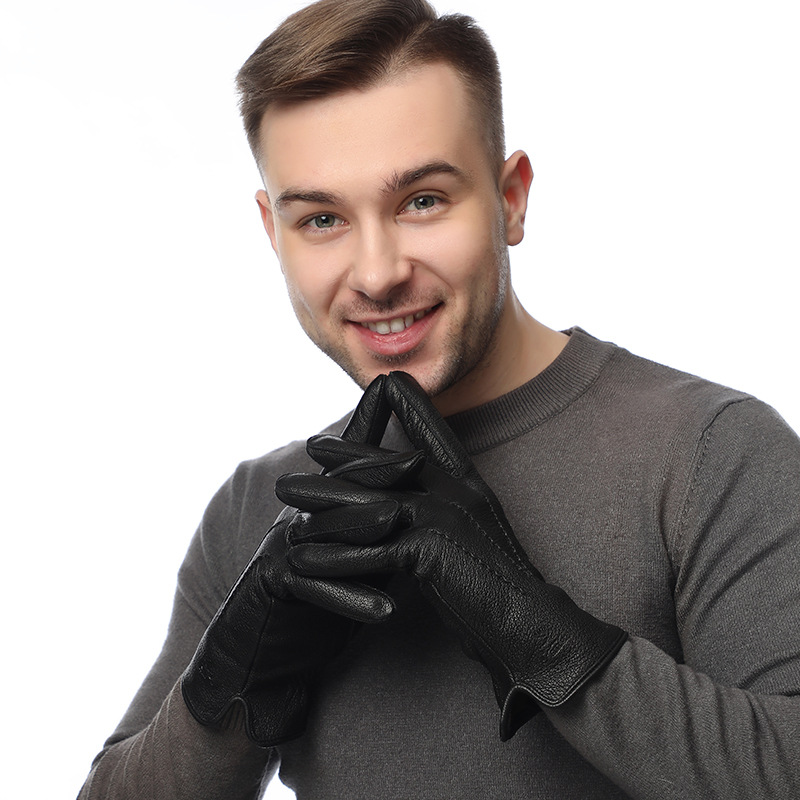 Wool Glove Lined - ถุงมือสำหรับผู้ชาย ทำจากหนังเทียมลายกวาง บุด้วยผ้าขนสัตว์ เหมาะสำหรับใส่ทำงาน ถุงมือบุขนแกะสำหรับกิจกรรมกลางแจ้ง ให้ความอบอุ่น