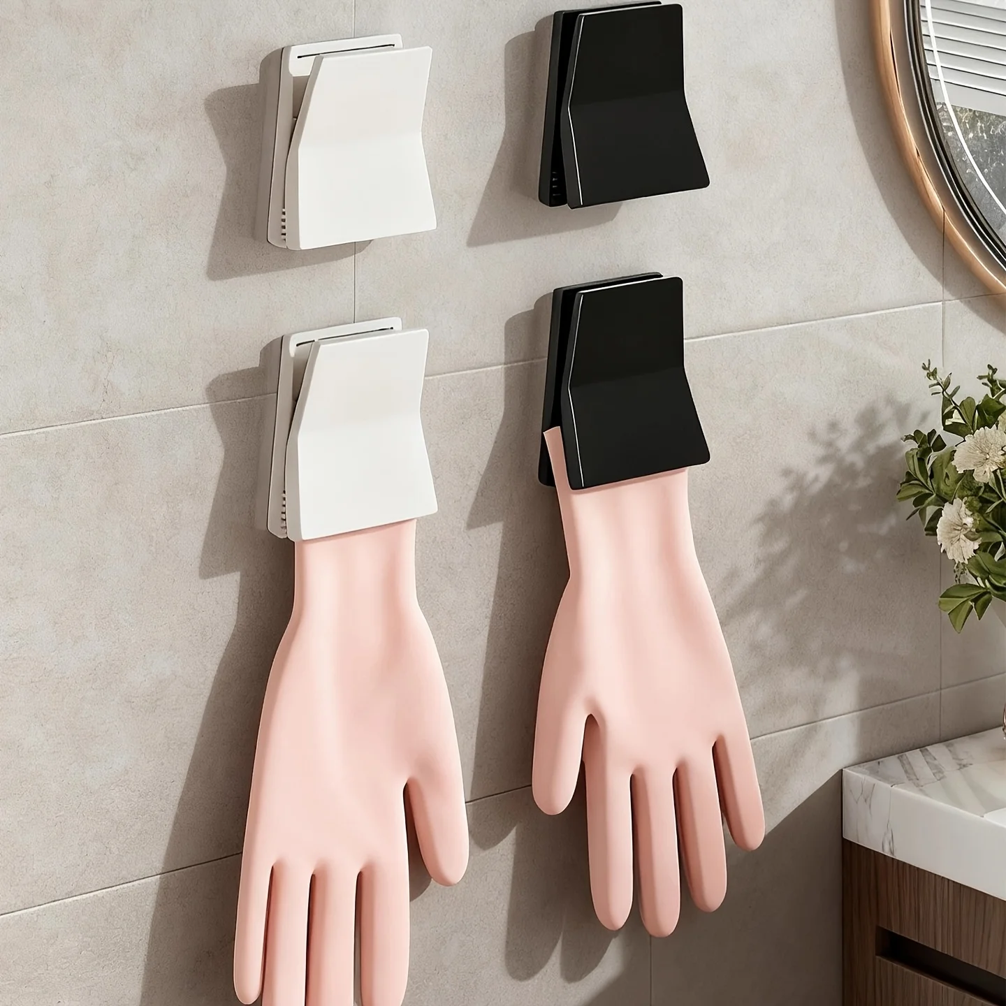 Dish Glove Rubber - ที่แขวนถุงมือยางในครัว ตะขอแขวนถุงมือล้างจาน คลิปหนีบผ้าเช็ดมือและผ้า ที่จัดระเบียบอุปกรณ์ทำความสะอาดในบ้าน ชั้นแขวนอุปกรณ์