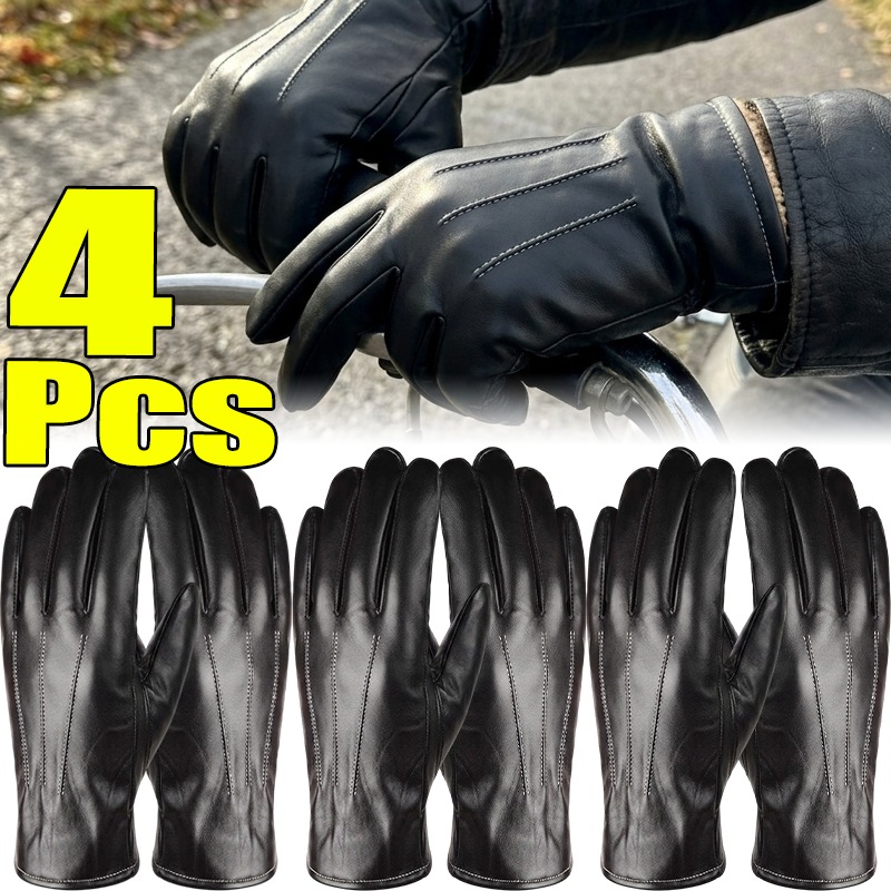 Leather Driving Glove - ถุงมือหนัง PU กันความร้อนสำหรับทุกเพศ ถุงมือกันลมสำหรับฤดูหนาว รองรับการสัมผัสหน้าจอ เหมาะสำหรับขี่มอเตอร์ไซค์