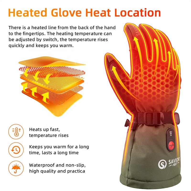 ถุงมือสกีไฟฟ้าสีเขียว 7.4V 300 - Ski Glove Waterproof บทวิจารณ์และราคา