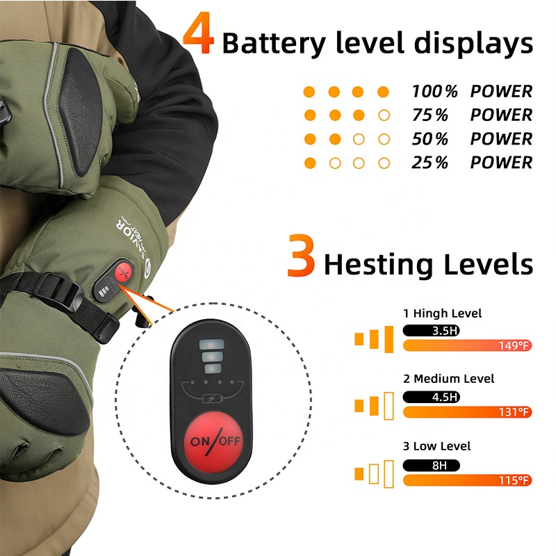 ถุงมือสกีไฟฟ้าสีเขียว 7.4V 300 - Ski Glove Waterproof บทวิจารณ์และราคา